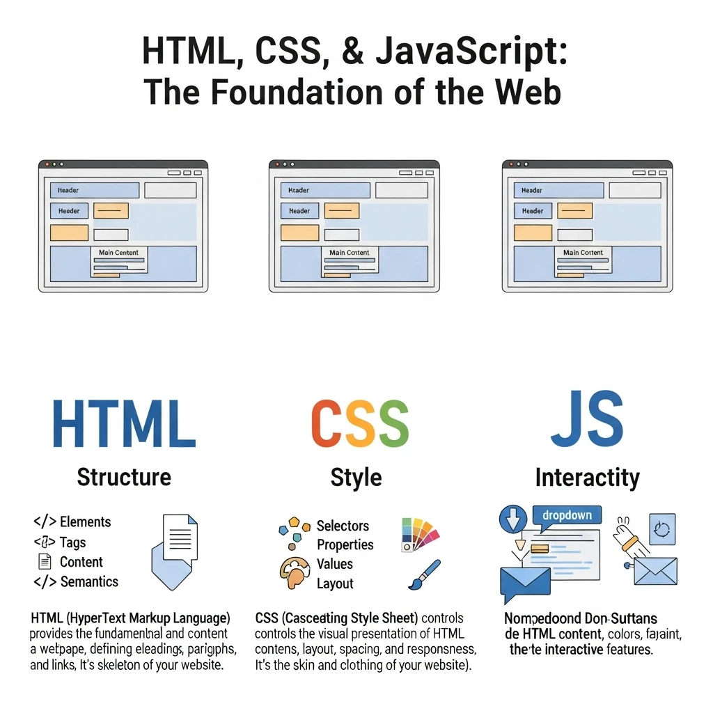 HTML, CSS và JavaScript: Ba trụ cột tạo nên website hiện đại